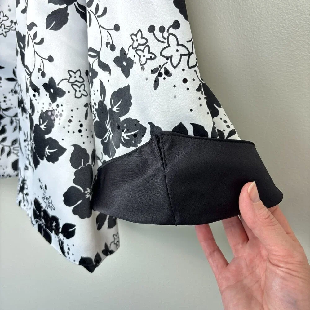 R&M Richards Woman Jacket 34W Black White Floral Zip-Up Sequins Special Occasion